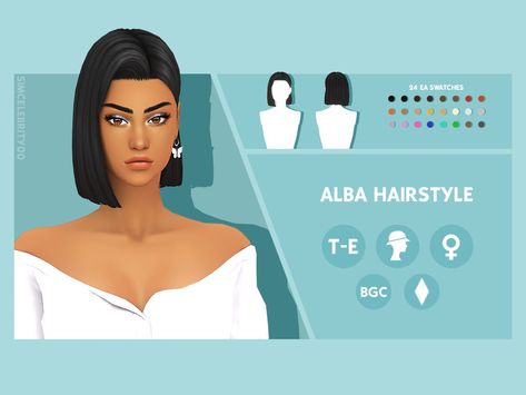 Sims 4 — Alba Hairstyle by simcelebrity00 — Hello Simmers! This short bob, straight, and hat compatible hairstyle is Simandy Hair Sims 4, Hair Swatches, Short Bob Straight, Bob Chapeau, Bob Straight, The Sims 4 Pc, Sims 4 Game Mods, Tumblr Sims 4, Sims 4 Mm