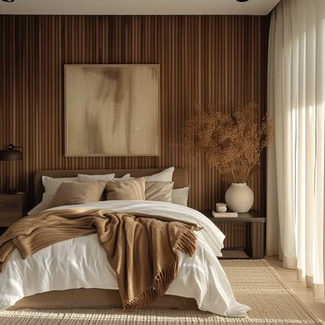 Adding Texture and Style with Unique Vertical Slat Walls • 333+ Inspiring Lifestyle Ideas Bedroom Inspirations Wood Wall, Wood Slatted Wall Bedroom, Slat Wall Paneling Bedroom, Bedroom Wood Slats, Wooden Slats Wall Bedroom, Vertical Wall Slats, Slat Wall Bedroom Ideas, Bedroom With Slat Wall, Vertical Wood Slat Wall Bedroom