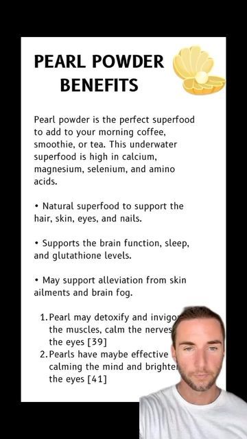 Cultivate Elevate on Instagram: "👀Pearl powder is a well-known traditional holistic approach for a variety of indications from beauty care to healthcare. It is dense in protein, trace minerals, and amino acids. It has been used for 1000’s of years to assist in a variety of skin and bone disorders, as well as palpitations, insomnia, and epilepsy. Pearl powder consists of Calcium carbonate, selenium, silica, iron oxide, and magnesium carbonate. Pearl also contains trace elements like sodium, mang Silica Benefits, Pearl Powder Benefits, Skincare Remedies, Healthy Life Hacks, Magnesium Carbonate, Tooth Powder, Health Hacks, Superfood Smoothie, Home Health Remedies
