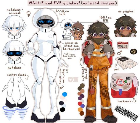 Walle Y Eva, Wall E Eve, Cartoon Characters As Humans, Wall E, 판타지 아트, Cute Little Drawings, Cartoon Character Design, 영감을 주는 캐릭터, Disney Fun