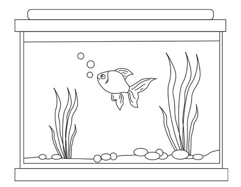 Fish Tank Coloring Pages, Fish Tank Drawing Art, Fish Tank Sketch, Fish Tank Drawing For Kids, Aquarium Drawing For Kids, Fish Aquarium Drawing, Nemo Fish Tank, Fish Tank For Kids, Fish Tank Drawing