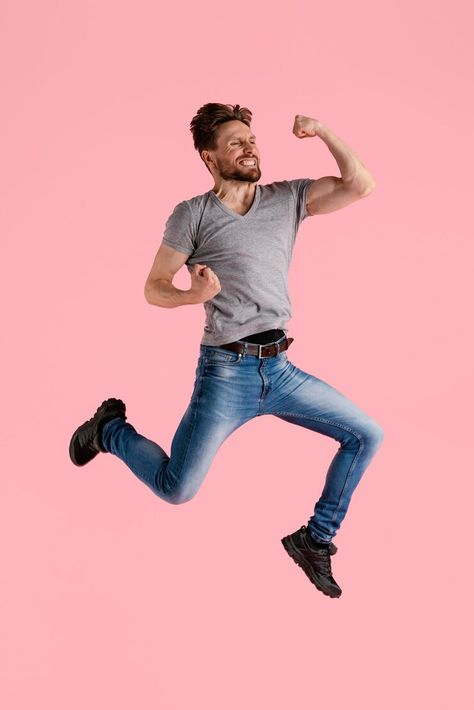 Free Photo | Portrait man jumping Jumping Perspective, Jump Pose, Gesture Reference, Jumping Poses, Man Jumping, Portrait Man, Perspective Drawing Lessons, Branding Session, Figure Reference