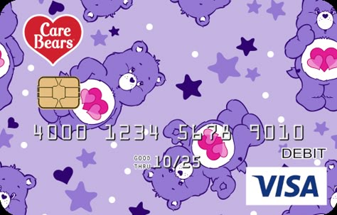 Premium Mobile Bank Account | Care Bears | Card.com Hello Kitty Bank Card, Cute Credit Card Design, Kids Credit Card, V Letter Tattoo, Disney Visa Card, Debit Card Design, Credit Card Design, Visa Debit Card, Visa Credit Card