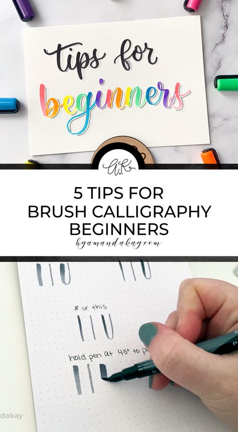 Here are 5 brush calligraphy tips for beginners that will help you master the art of hand lettering and modern calligraphy! Calligraphy Tips For Beginners, Calligraphy Alphabet For Beginners, Lost Skills, Calligraphy For Kids, Calligraphic Fonts, Amanda Kay, Modern Caligraphy, Calligraphy Tips, Modern Calligraphy Alphabet