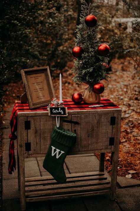 Ornament Guest Book, Christmas Engagement Party, Christmas Wedding Table, Christmas Wedding Themes, Christmas Wedding Inspiration, Buford Georgia, Wedding Guest Book Table, Plaid Wedding, Wedding Day Wishes