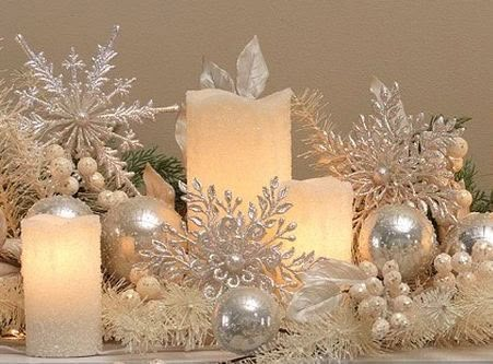 White Christmas Decorating Ideas Winter Wonderland Table Decorations, White Christmas Party Decor, Elegant Christmas Decor, Christmas Candle Decorations, Glam Christmas, Beautiful Christmas Decorations, Christmas Centerpieces Diy, Christmas Mantel Decorations, Christmas Tree Inspiration