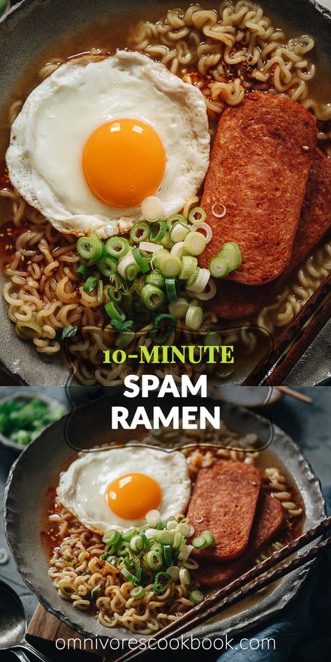 Ramen With Spam And Egg, Meat For Ramen, Ramen And Spam Recipes, Spam Ramen Noodles, Spam And Noodles, Best Spam Recipe, Spam And Ramen, Simple Spam Recipes, Dinner Ideas With Spam