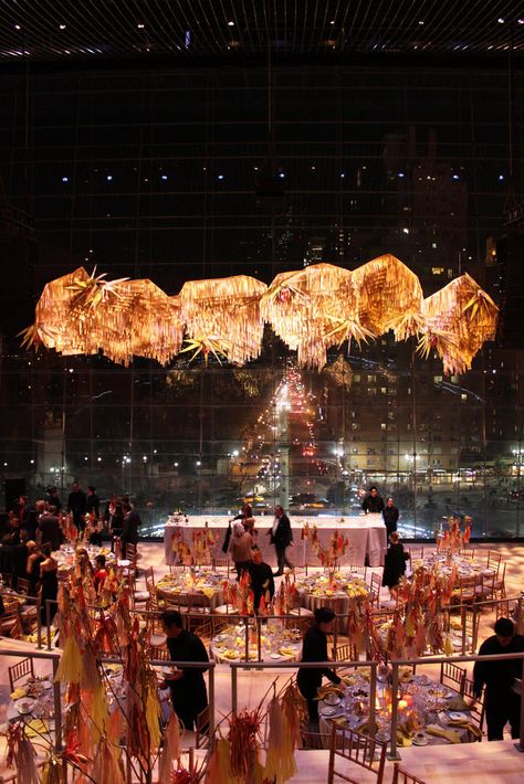 confetti system in the allen room (jazz @ lincoln center) Confetti System, Gala Decorations, Fundraising Gala, Desk Layout, American Ballet Theatre, London Bars, Event Inspiration, Ceiling Decor, The Design Files