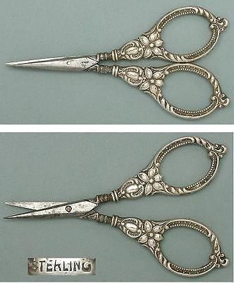 Antique-Sterling-Silver-Embroidery-Scissors-American-Circa-1890s Antique-Sterling-Silver-Embroidery-Scissors-American-Circa-1890s Antique Sterling Silver Embroidery Scissors * American * Circa 1890 Sewing Tattoos, Scissors Design, Vintage Scissors, Sewing Vintage, Vintage Sewing Notions, Procreate Stamps, Silver Embroidery, Sewing Kits, Sewing Scissors