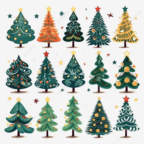 christmas tree in different styles vector set of stylized illustrations star poster ornate png Christmas Star Images, Christmas Tree Vector Art, Christmas Tree Poster Design, Xmas Tree Illustration, Christmas Tree Drawing Aesthetic, Notebook Clipart, Aesthetic Clipart, Christmas Tree Illustration, Winter Illustrations