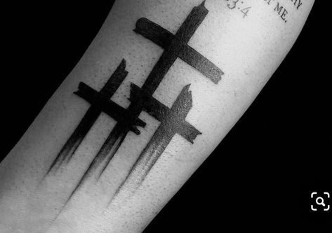 Three Crosses Tattoo For Men, 3 Cross Tattoos For Men, 3 Crosses Tattoo Men, Triple Cross Tattoo, 3 Crosses Tattoo Design, 3 Crosses Tattoo, Calf Sleeve Tattoo, Trible Tattoos, Cross With Wings Tattoo