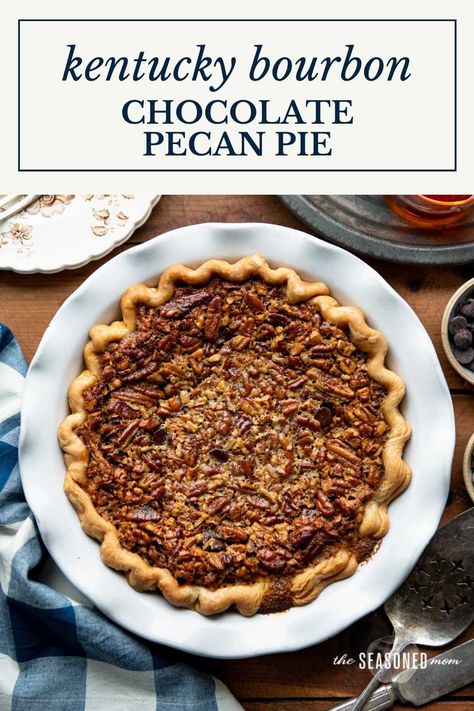 For an easy dessert that will wow your guests, whip up a classic bourbon chocolate pecan pie. The old-fashioned Southern treat is rich, chocolatey, buttery, crunchy -- and ready for the oven in about 10 minutes! Bourbon Chocolate Pecan Pie Recipe, Southern Bourbon Pecan Pie, Chocolate Pecan Bourbon Pie, Bourbon Chocolate Pecan Pie, Bourbon Pecan Pie Recipe, Old Fashioned Chocolate Pie, Pecan Desserts Recipes, Chocolate Pecan Pie Recipe, Chocolate Bourbon Pecan Pie