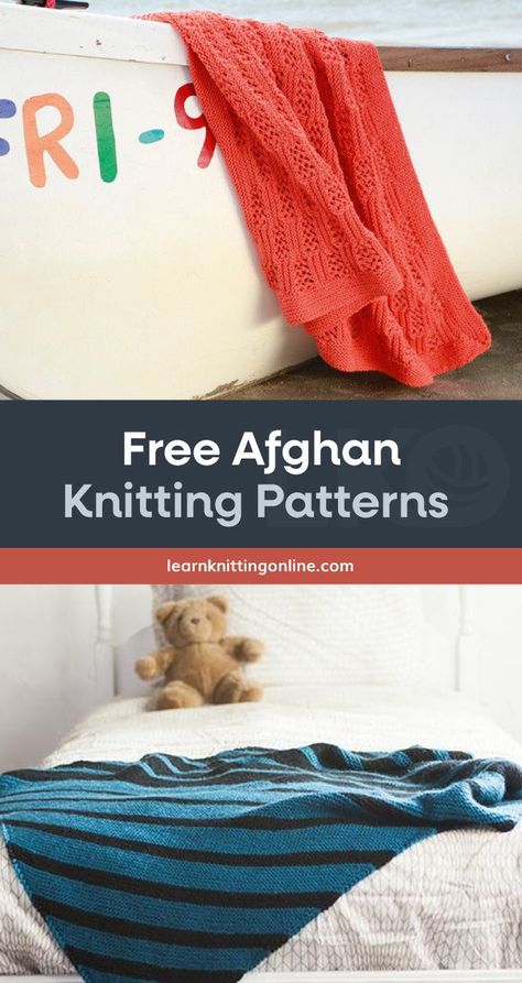 Make these three easy afghan knitting patterns, perfect for chilling indoors this fall season. These comfy knitted blankets are ideal knitting projects for beginner knitters and makes for a thoughtful handmade present to just about anyone. | More free knitting patterns and tutorials at learnknittingonline.com #knittingpatternsforbeginners #handmadegifts #fallknittingpatterns #easyknittingprojects Afghan Knitting Patterns Free, Knitted Afghan Patterns, Knit Afghan Patterns Free, Free Blanket Knitting Patterns, Afghan Knitting Patterns, Knitted Blanket Patterns, Knitting Increase, Knit Afghan Patterns, Free Easy Knitting Patterns