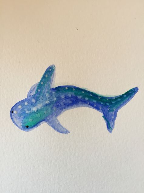 Whale Shark Drawing Easy, Whale Shark Painting Easy, Whale Sharks Painting, Shark Painting Easy, Simple Shark Painting, Whale Shark Drawing, Whale Shark Watercolor, Watercolor Shark Paintings, Shark Drawing Easy