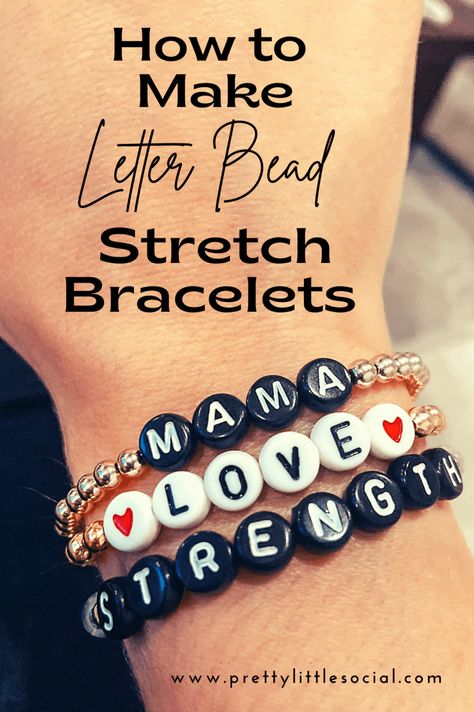 Diy Word Bracelets Beads, Letter Bead Bracelets Diy, Making Name Bracelets, How To Make Beaded Stretch Bracelets, How To Make Beaded Word Bracelets, Diy Name Bracelets How To Make, How To Make Name Bead Bracelets, Diy Candy Bracelets, How To Make Letter Bead Bracelets