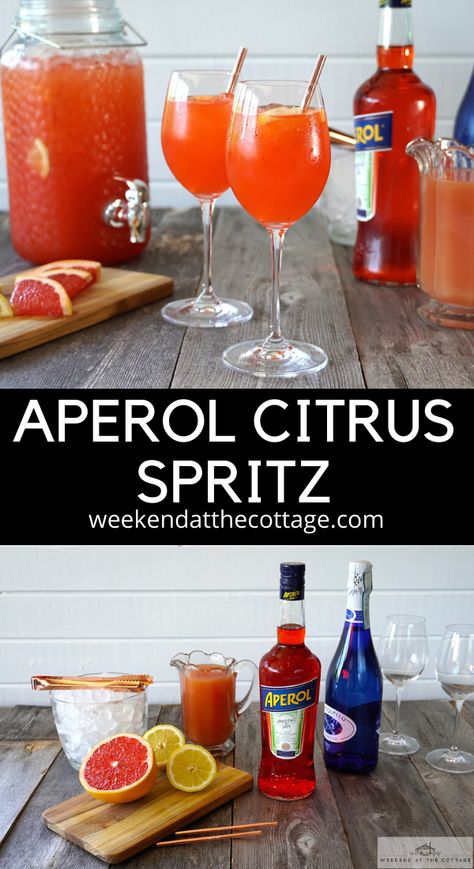 For easy summer entertaining, mix a 4L drink dispenser of Aperol Cirtus Spritz and let your guests serve themselves. 3 ingredients to create this refreshing, delicious summer cocktail.  Mix Aperol, grapefruit juice and Prosecco in an ice filled dispenser. Garnish with slices of grapefruit and lemon. Drink Dispenser Recipes, Summer Mixed Drinks, Spritz Drink, Fruit Punch Recipe, Batch Cocktail Recipe, Aperol Spritz Recipe, Yummy Summer Cocktails, Batch Cocktails, Party Drinks Alcohol