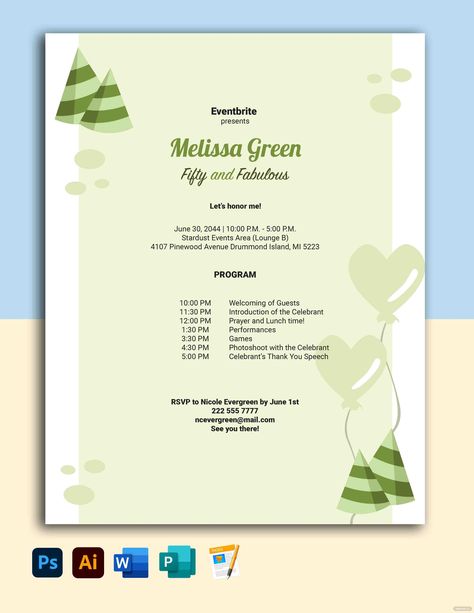 50th Birthday Program Ideas, 60th Birthday Program Flow, Party Agenda, 1st Birthday Party Favors, Booklet Template, Birthday Dinner Party, 29th Birthday, Birthday Flyer, 70th Birthday Parties