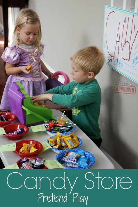 Candy Store Pretend Play {Learning Resources Review & Giveaway} - Toddler Approved Candy Shops, Dramatic Play Preschool, Have Fun Teaching, Flashcards For Kids, Candy Theme, Play Ideas, Language Activities, Preschool Learning Activities, Halloween Theme