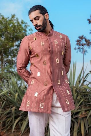 Runit Gupta | Designer Kurta, Nehru Jackets and Sets, Shirts for Men Embroidery Lines, Kids Ethnic Wear, Pink Kurta, Silk Pant, Kurta Men, Pajama Pattern, Short Kurta, Fashion Suits For Men, Embroidered Shorts