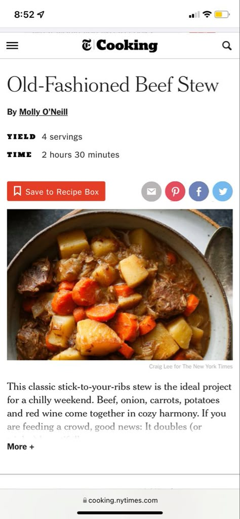 Flavorful Beef Stew, Old Fashioned Beef Stew, Red Lentil Recipes, Meat Entrees, Cute Food Ideas, Carrots Potatoes, Marry Me Chicken, Nyt Cooking, Beef Stew Recipe