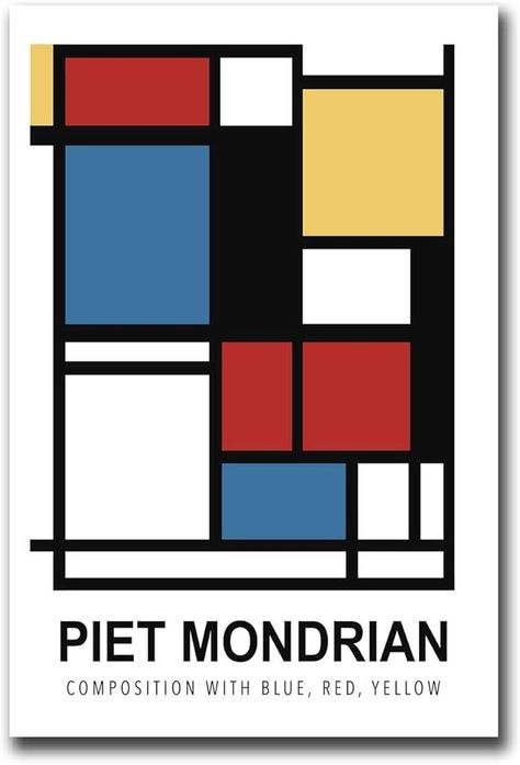 MEIXI MOBILE Print Canvas Wall Art Piet Mondrian Remastered Composition Blue Red Yellow Abstract Wall Art Print Living Room Bedroom Decor Wall Decor 20x30inch without Frame : Amazon.ca: Home Bedroom Decor Wall, Bauhaus Art, Yellow Abstract, Room Bedroom Decor, Piet Mondrian, Futurism, Modernism, Abstract Wall, Abstract Wall Art