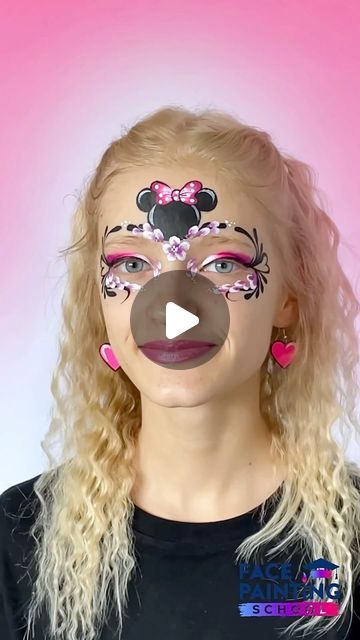 Face Painting Mini Mouse, Minnie Mouse Face Paint, Minnie Mouse Face Painting, Mouse Face Paint, Mouse Mask, Split Cake, Volleyball Hair, Face Angles, Hairstyles Bubble