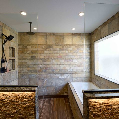 75 Large Tub/Shower Combo Ideas You'll Love - February, 2023 | Houzz Soak Tub And Shower Combo, Large Tub Shower Combo, Sunken Bathtub Shower Combo, Jetted Tub Shower Combo, Rustic Drop In Tub Ideas, Wetroom Bathroom With Tub, Tub Inside Shower Layout, Jet Tub Shower Combo, Rustic Bathtub Shower Combo