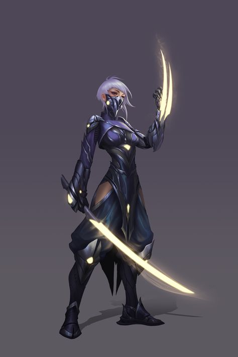 Cyberpunk Outfit Concept Art, Sci Fi Assassin Concept Art, Sci Fi Swordsman, Female Kitsune Character Design, Scifi Assassin, Scifi Ninja, Female Assassin Outfits, Female Assassin Art, Assassin Character Design