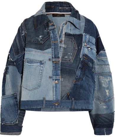 Patch Work Denim Jacket, Patchwork Jeans Jacket, Distressed Denim Jacket Diy, Patch Jean Jacket, Patchwork Jean Jacket, Patched Denim Jacket, Designer Denim Jacket, Jean Jacket Patches, Jacket Patchwork