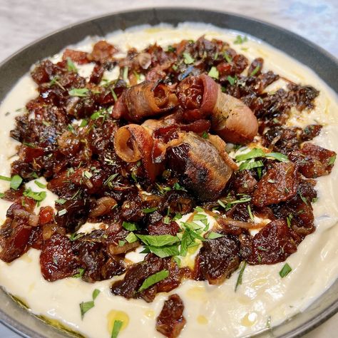 Whipped Goat Cheese with Bacon and Dates — Kitchen Confidence With Lili Whipped Goat Cheese With Bacon & Dates, Creamy Goat Cheese Bacon And Date Dip, Bacon Dates, Crumbled Goat Cheese, Goat Cheese Dip, Goat Cheese Pizza, Whipped Goat Cheese, Bacon Dip, Candied Bacon