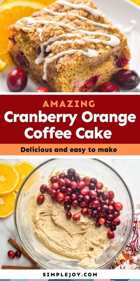 This Cranberry Orange Coffee Cake is the perfect treat to celebrate the holidays with. Made with simple to find ingredients, this easy dessert has the best tastes of the holiday season. Cranberry Orange Coffee Cake, Cranberry Breakfast, Orange Coffee Cake, Cranberry Coffee Cake, Citrus Glaze, Gf Cake, Patisserie Vegan, Cranberry Christmas, Breakfast Desserts