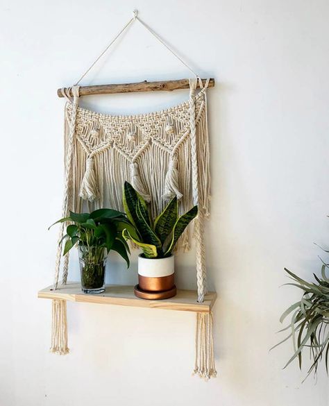 Macrame Hanging Shelf, Rope Plant Hanger, Floating Bookshelf, Macrame Shelf, Wall Hanging Shelves, Macrame Wall Hanging Patterns, Hanging Shelf, Macrame Wall Art, Macrame Hanging