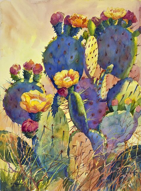 Cactus Paintings, Cactus Painting, Southwestern Art, Tempe Az, Watercolor Cactus, Desert Art, Desert Painting, Cactus Art, 수채화 그림