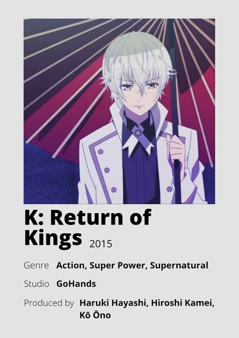 K Return Of Kings, Anime Minimalist Poster, Return Of Kings, Anime Cards, Poster Information, 1080p Anime Wallpaper, Wedding Ideas Dresses, Anime List, Minimalist Posters