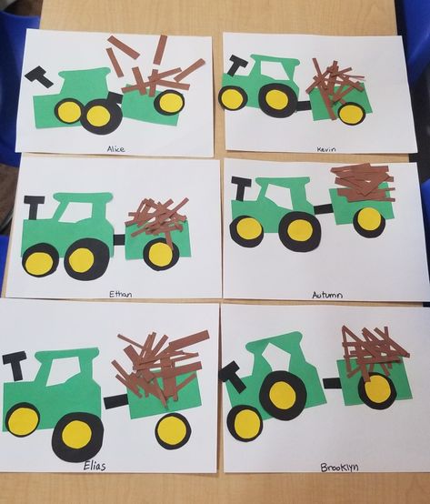 Farm Eyfs Craft, Open Ended Tractor Art, Tractor Art Preschool, Tractor Preschool Craft, Farm Theme Preschool Activities Art Projects, Tractor Art For Toddlers, Farmer Crafts For Preschool, Barn Art Preschool, Farm Arts And Crafts Preschool