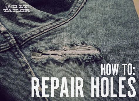 repair-holes-jeans How To Patch Jeans, Repair Clothes, Creation Couture, Diy Repair, Patched Jeans, Old Jeans, Sewing Basics, Learn To Sew, Sewing Techniques