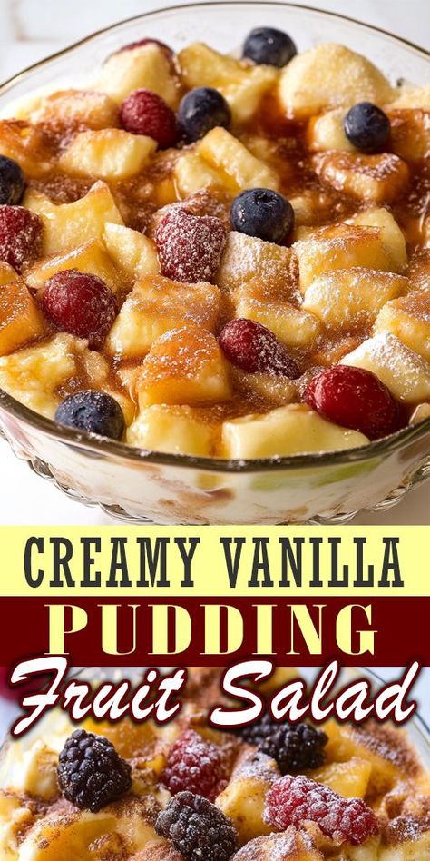 Looking for a refreshing and easy dessert that everyone will love? This Creamy Vanilla Pudding Fruit Salad is the perfect choice! Bursting with fresh fruits and a smooth, creamy vanilla pudding dressing. 🍽️ Ready to enjoy a delightful fruit salad? Gather your ingredients and dive into this creamy, fruity goodness today! Your family and friends will be begging for more! #CreamyVanillaPuddingFruitSalad #FruitSalad #EasyDesserts #PuddingRecipes Fruit Salad Using Vanilla Pudding, Fruit Salad Cool Whip, Vanilla Pudding Fruit Salad, Fruit Salad With Vanilla Pudding, Pudding Fruit Salad, Fruit Desserts Healthy, Creamy Fruit Salad, Fruit Salad With Pudding, Creamy Fruit Salads