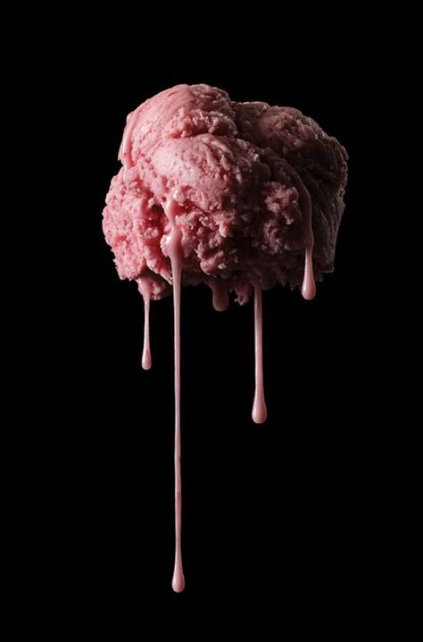 Ice Cream Editorial, Monochromatic Food, Dripping Ice Cream, School Marketing, Melted Ice Cream, Eye Scream, Horus Eye, Ice Cream Photography, Moody Food Photography