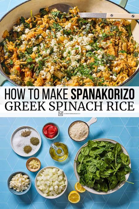 Spinach Rice Recipe, Medium Grain Rice, Greek Rice, Greek Spinach, Mediterranean Recipes Healthy, Spinach Rice, Easy Mediterranean Diet Recipes, Rice Side Dishes, Greek Dishes