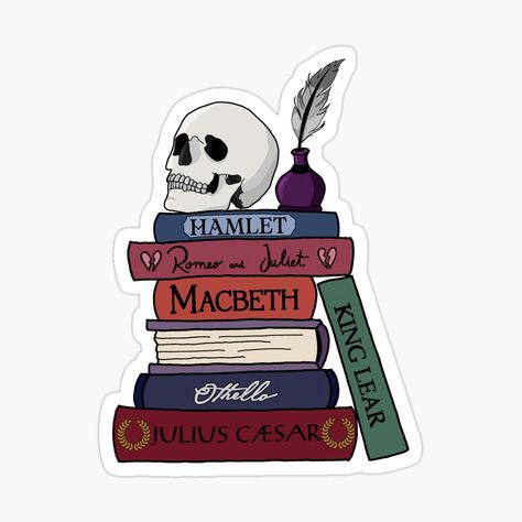 Get my art printed on awesome products. Support me at Redbubble #RBandME: https://www.redbubble.com/i/sticker/Shakespeare-tragedies-book-stack-by-bookloversclub/166109545.EJUG5?asc=u  #shakespeare #bookish #darkacademia #macbeth #sticker #booksticker #literature #hamlet #romeoandjuliet Shakespeare Tragedies, Shakespeare Stickers, Literature Stickers, Shakespeare Poster, Larry Shippers, King Lear, Julius Caesar, Book Stack, Stack Of Books