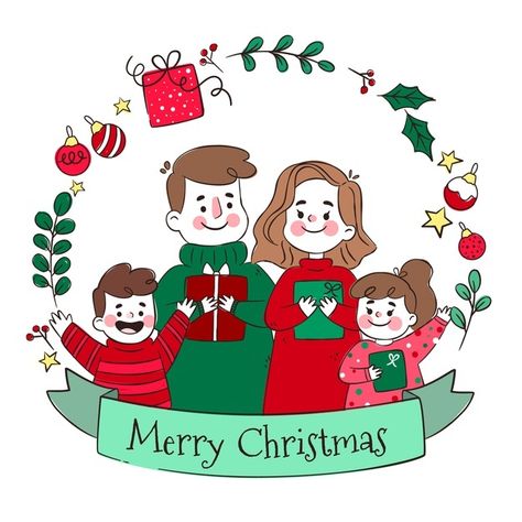 Family Christmas Dinner, Merry Christmas Family, Family Vector, Fiesta Tropical, Family Drawing, Christmas Doodles, Vector Christmas, Christmas Feeling, Christmas Gift Card