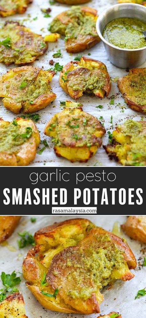 Smashed Baby Potatoes, The Best Potatoes, Best Potatoes, Garlic Pesto, Best Potato Recipes, Turmeric Shots, Diy Easy Recipes, Smashed Potatoes, Baby Potatoes