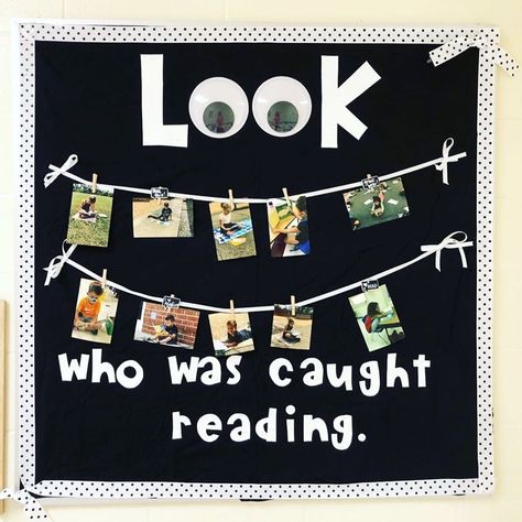 Look Who Got Caught Reading Board, I Am Bulletin Board, Caught Reading Bulletin Board, Look Who Got Caught Reading, Year Long Bulletin Boards, Library Rules Poster, Instagram Bulletin Board, Preschool Families Activities, Jamie Kelly