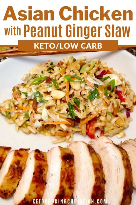 Asian Grilled Chicken with Peanut Ginger Slaw - Keto and Low Carb - Keto Cooking Christian Asian Grilled Chicken, Low Carb Asian, Ginger Slaw, Peanut Slaw, Boiled Egg Diet Plan, Asian Chicken, Low Carb Diet Recipes, Side A, Keto Recipes Dinner