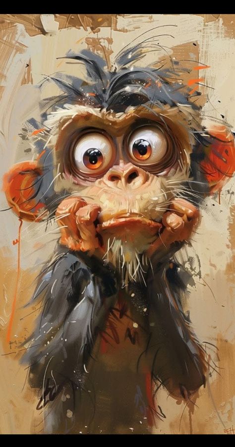 Funny Animal Drawings, Styrofoam Art, Whimsical Art Paintings, Animal Illustration Art, Nature Sketch, Monkey Art, Animal Portraits Art, Halloween Artwork, Portraits Art