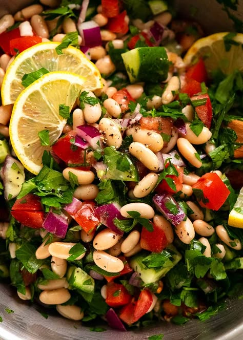 Salad With Beans, Jar Salads, Kosher Cooking, Side Salad Recipes, Tabbouleh Salad, Cooking Dried Beans, White Bean Salad, Beach Food, Recipetin Eats