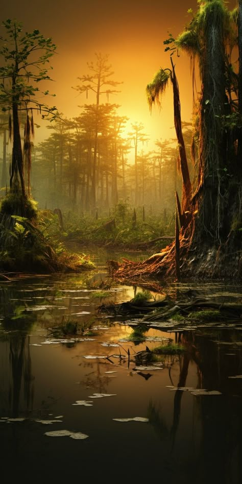 Swamp Fantasy Landscape, Swamp Landscape Art, Fantasy Swamp Art, Swamp Wallpaper, Swamp Background, Creepy Landscapes, Fantasy Swamp, Swamp Painting, Swamp Landscape