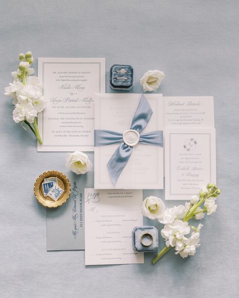 These soft ocean blue accents are so perfectly incorporated into this coastal elegance wedding invitation suite 💙#wedding #weddingideas… | Instagram Blue Coastal Wedding Invitations, Classic Blue Wedding Invitation, Blue Flat Lay Wedding, Blue Wedding Flatlay, Ocean Wedding Aesthetic, Coastal Winter Wedding, Beachy Blue Wedding, Light Blue Coastal Wedding, Chic Coastal Wedding