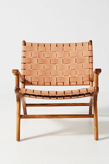 Leather Woven Chair, Modern Furniture Ideas, Whiskey Lounge, Woodland Gardens, Modern Lodge, Desert House, Modern Accent Tables, Hanging Furniture, Woven Chair