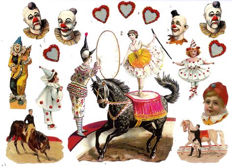 Clown Laptop Wallpaper, Toy Theatre, Scrapbook Printing, Collage Ideas, Commercial Art, Vintage Circus, Vintage Valentines, Laptop Wallpaper, Drawing Techniques